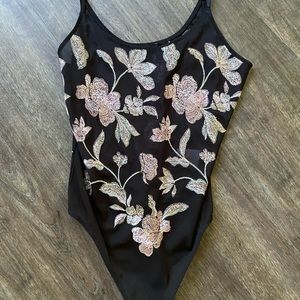 Express embroidered bodysuit